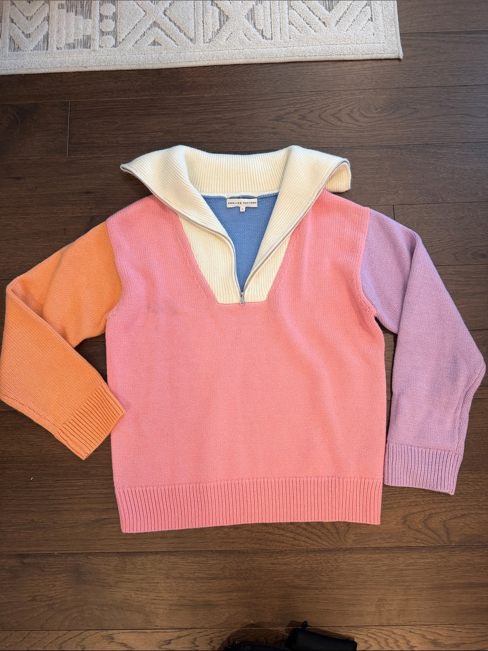 English Factory Pink Body Colorblock Funnel Collar Sweater Size Large - C11-409